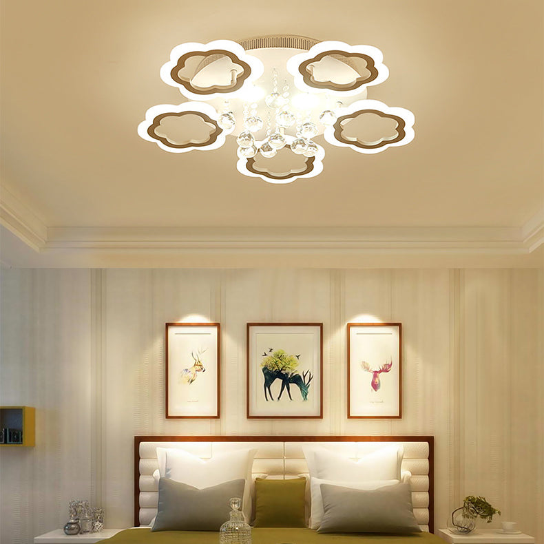 Stunning Petal LED Flush Mount Light with Crystal Ball Acrylic Ceiling Lamp in White for Adult Bedroom Clearhalo 'Ceiling Lights' 'Close To Ceiling Lights' 'Close to ceiling' 'Semi-flushmount' Lighting' 72325