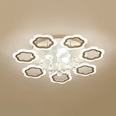 Stunning Petal LED Flush Mount Light with Crystal Ball Acrylic Ceiling Lamp in White for Adult Bedroom 7 White Clearhalo 'Ceiling Lights' 'Close To Ceiling Lights' 'Close to ceiling' 'Semi-flushmount' Lighting' 72327