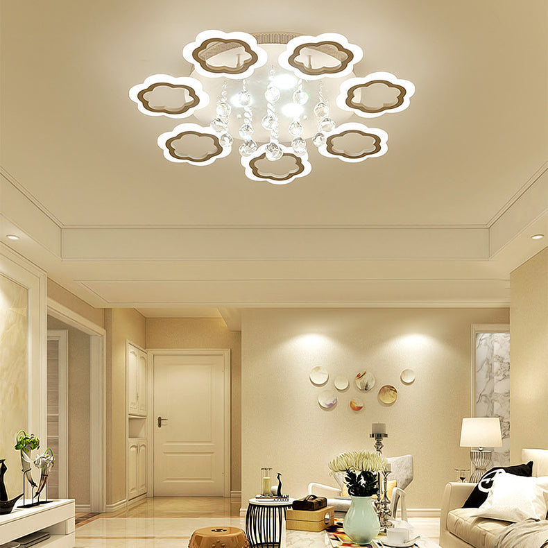 Stunning Petal LED Flush Mount Light with Crystal Ball Acrylic Ceiling Lamp in White for Adult Bedroom Clearhalo 'Ceiling Lights' 'Close To Ceiling Lights' 'Close to ceiling' 'Semi-flushmount' Lighting' 72328