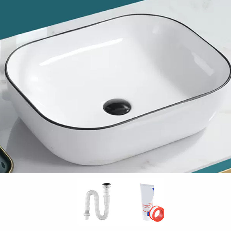 Bathroom Sink Ceramic Black Edging Anti-spill Rectangular Rod Single Handle Faucet Sink 19.7"L x 15.7"W x 5.7"H Sink Clearhalo 'Bathroom Remodel & Bathroom Fixtures' 'Bathroom Sinks & Faucet Components' 'Bathroom Sinks' 'bathroom_sink' 'Home Improvement' 'home_improvement' 'home_improvement_bathroom_sink' 7233607