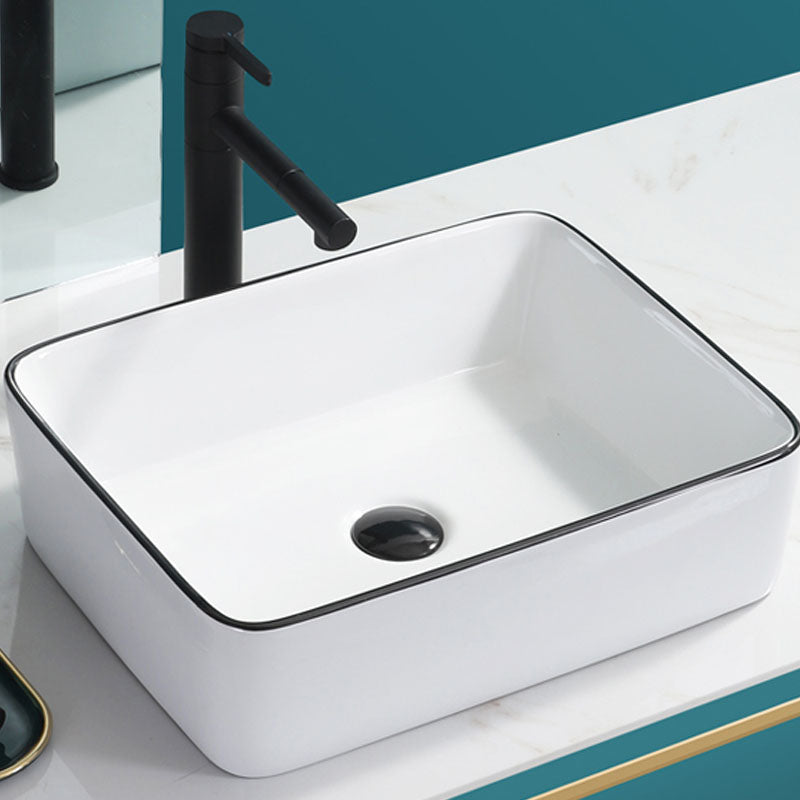 Bathroom Sink Ceramic Black Edging Anti-spill Rectangular Rod Single Handle Faucet Sink Clearhalo 'Bathroom Remodel & Bathroom Fixtures' 'Bathroom Sinks & Faucet Components' 'Bathroom Sinks' 'bathroom_sink' 'Home Improvement' 'home_improvement' 'home_improvement_bathroom_sink' 7233614