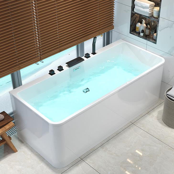 Modern Rectangular Bath Acrylic Center-Front Freestanding Bathtub Waterfall Tub with Black 5-Piece Set Clearhalo 'Bathroom Remodel & Bathroom Fixtures' 'Bathtubs' 'Home Improvement' 'home_improvement' 'home_improvement_bathtubs' 'Showers & Bathtubs' 7235996