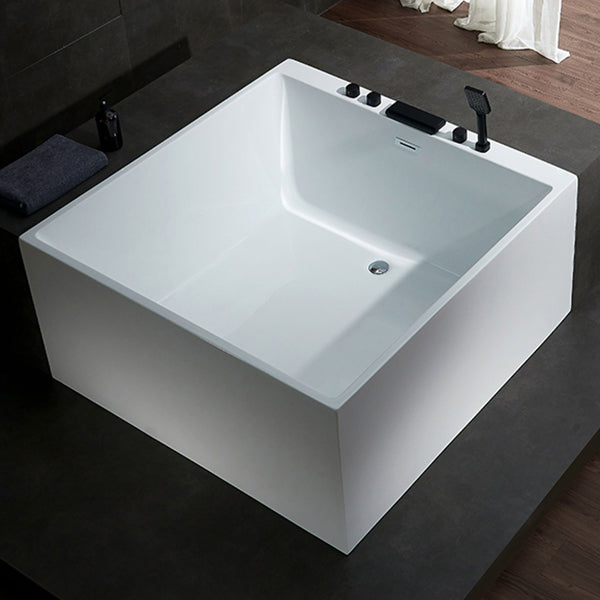 Modern Square Bath Stand Alone Acrylic Soaking White Bathtub Ivory Tub with Black 5-Piece Set Clearhalo 'Bathroom Remodel & Bathroom Fixtures' 'Bathtubs' 'Home Improvement' 'home_improvement' 'home_improvement_bathtubs' 'Showers & Bathtubs' 7236047