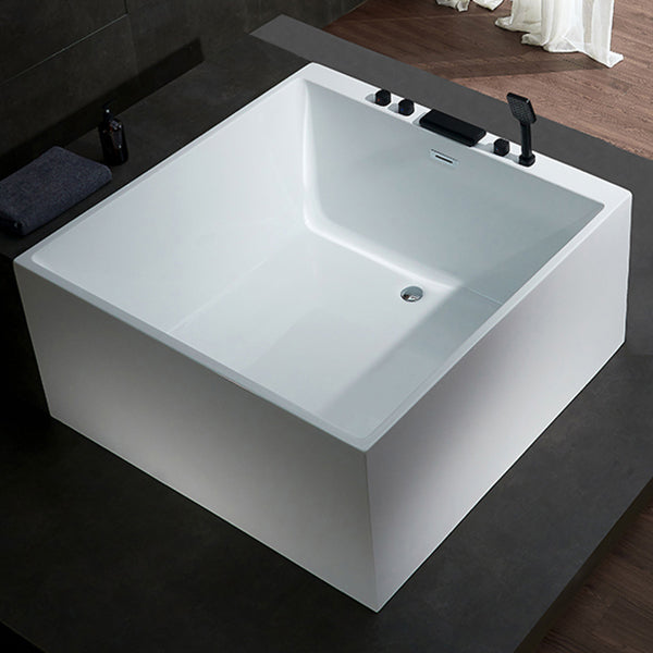 Modern Square Bath Stand Alone Acrylic Soaking White Bathtub Gloss White Tub with Black 5-Piece Set Clearhalo 'Bathroom Remodel & Bathroom Fixtures' 'Bathtubs' 'Home Improvement' 'home_improvement' 'home_improvement_bathtubs' 'Showers & Bathtubs' 7236049