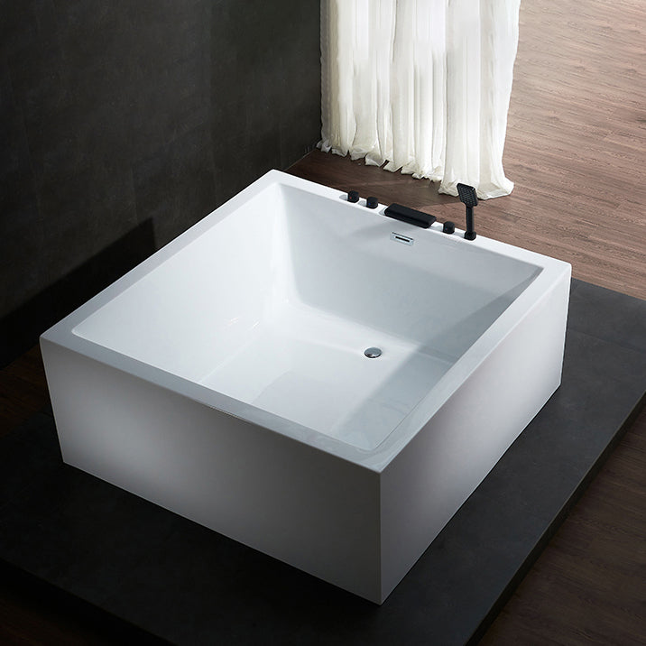 Modern Square Bath Stand Alone Acrylic Soaking White Bathtub Textured White Tub with Black 5-Piece Set Clearhalo 'Bathroom Remodel & Bathroom Fixtures' 'Bathtubs' 'Home Improvement' 'home_improvement' 'home_improvement_bathtubs' 'Showers & Bathtubs' 7236051