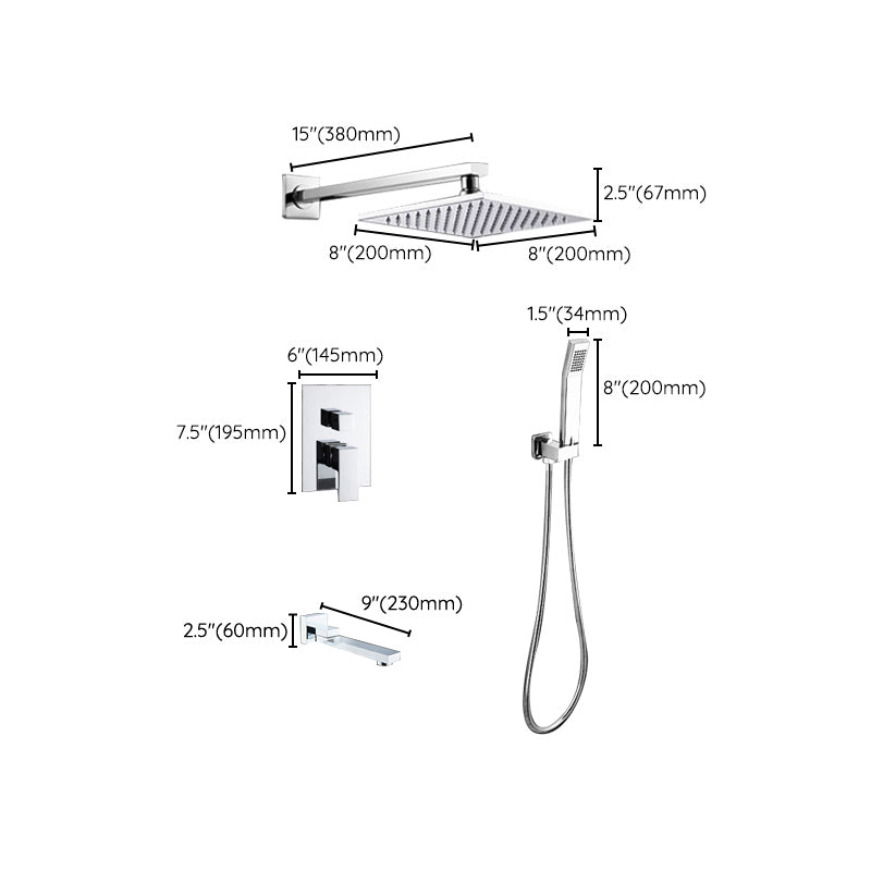 Modern Shower System Brass Adjustable Spray Pattern Ceiling Mounted Shower Combo Clearhalo 'Bathroom Remodel & Bathroom Fixtures' 'Home Improvement' 'home_improvement' 'home_improvement_shower_faucets' 'Shower Faucets & Systems' 'shower_faucets' 'Showers & Bathtubs Plumbing' 'Showers & Bathtubs' 7238413