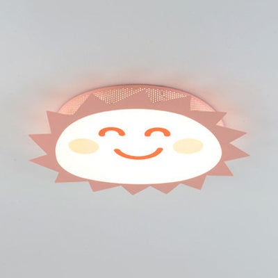 Cartoon Smiling Sun Flush Mount Light Acrylic Eye-Caring LED Ceiling Light for Kindergarten Pink Clearhalo 'Ceiling Lights' 'Close To Ceiling Lights' 'Close to ceiling' 'Flush mount' Lighting' 72389