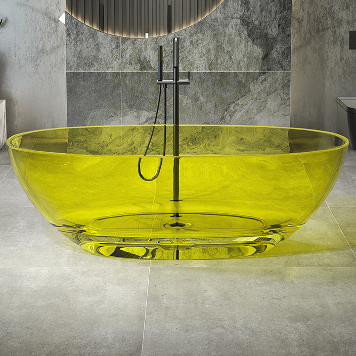 Antique Finish Soaking Bathtub Stand Alone Modern Oval Bath Tub Yellow Clearhalo 'Bathroom Remodel & Bathroom Fixtures' 'Bathtubs' 'Home Improvement' 'home_improvement' 'home_improvement_bathtubs' 'Showers & Bathtubs' 7239692