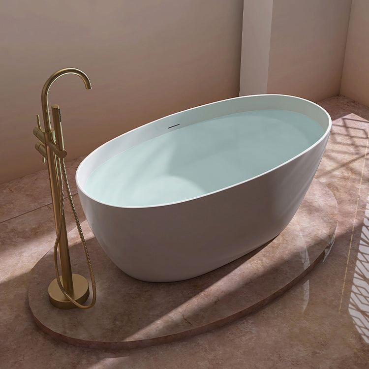 Antique Finish Soaking Bathtub Oval Modern Stand Alone Bath Tub Gold 63"L x 30"W x 23"H Tub with Freestanding Tub Fillers Clearhalo 'Bathroom Remodel & Bathroom Fixtures' 'Bathtubs' 'Home Improvement' 'home_improvement' 'home_improvement_bathtubs' 'Showers & Bathtubs' 7239707