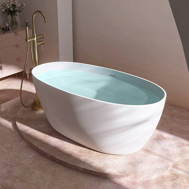 Antique Finish Soaking Bathtub Oval Modern Stand Alone Bath Tub Gold 67"L x 30"W x 23"H Tub with Freestanding Tub Fillers Clearhalo 'Bathroom Remodel & Bathroom Fixtures' 'Bathtubs' 'Home Improvement' 'home_improvement' 'home_improvement_bathtubs' 'Showers & Bathtubs' 7239712