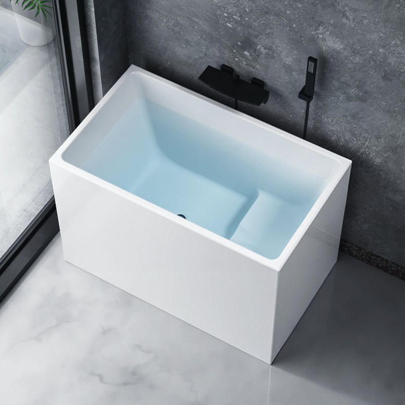 White Freestanding Bathtub Acrylic Soaking Rectangular Modern Bath Tub with Wall Mounted Faucets Clearhalo 'Bathroom Remodel & Bathroom Fixtures' 'Bathtubs' 'Home Improvement' 'home_improvement' 'home_improvement_bathtubs' 'Showers & Bathtubs' 7239772