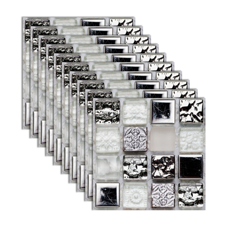 Square Peel and Stick Tiles Grid Mosaic Tile Indoor Wallpaper Grey 10-Piece Set Clearhalo 'Flooring 'Home Improvement' 'home_improvement' 'home_improvement_peel_stick_blacksplash' 'Peel & Stick Backsplash Tile' 'peel_stick_blacksplash' 'Walls & Ceilings' Walls and Ceiling' 7239957