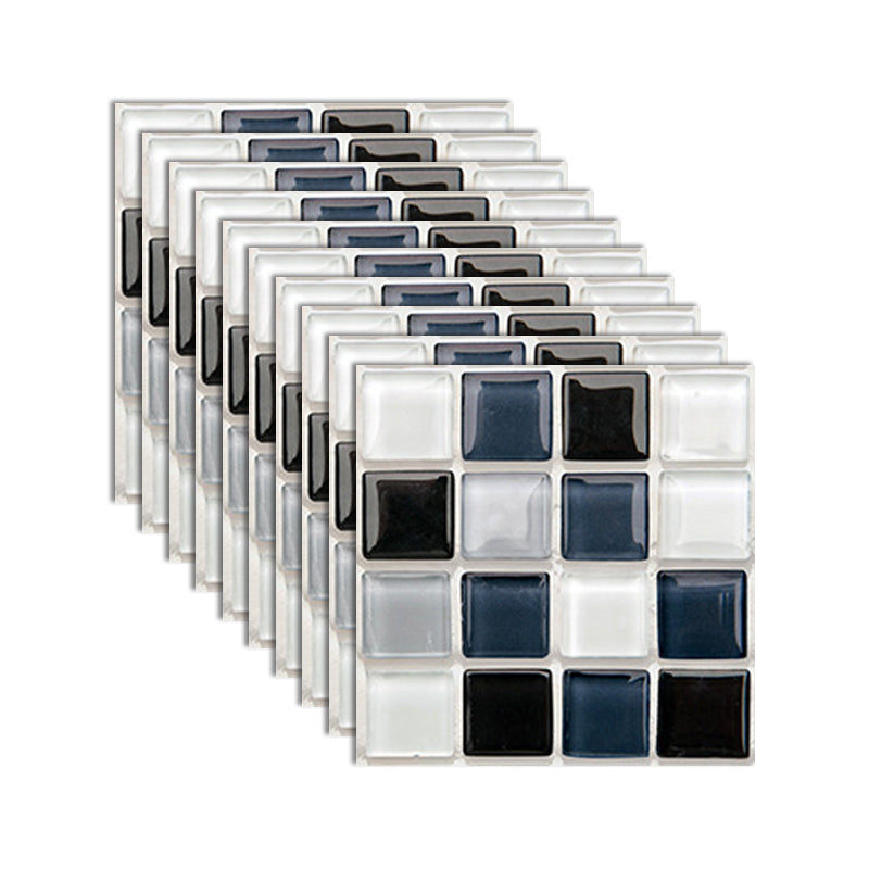 Square Peel and Stick Tiles Grid Mosaic Tile Indoor Wallpaper Black/White/Blue 10-Piece Set Clearhalo 'Flooring 'Home Improvement' 'home_improvement' 'home_improvement_peel_stick_blacksplash' 'Peel & Stick Backsplash Tile' 'peel_stick_blacksplash' 'Walls & Ceilings' Walls and Ceiling' 7239958