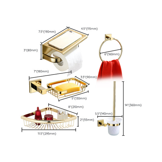 Gold Modern Bathroom Set, Polished Gold, 4 Piece, Towel Bar, Paper Holder Clearhalo 'Bathroom Hardware Sets' 'Bathroom Hardware' 'Bathroom Remodel & Bathroom Fixtures' 'bathroom_hardware_sets' 'Home Improvement' 'home_improvement' 'home_improvement_bathroom_hardware_sets' 7240446