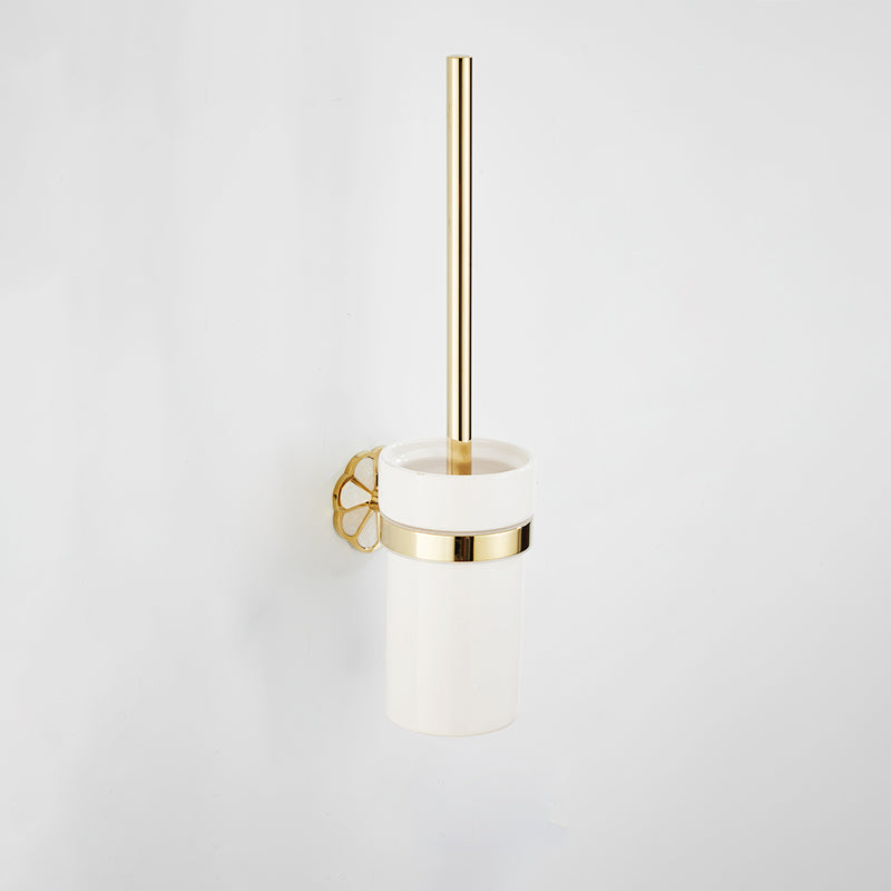 Gold Modern Bathroom Accessory Set, Bath Shelf, Towel Bar, Paper Holder, Robe Hooks Toilet Brush Clearhalo 'Bathroom Hardware Sets' 'Bathroom Hardware' 'Bathroom Remodel & Bathroom Fixtures' 'bathroom_hardware_sets' 'Home Improvement' 'home_improvement' 'home_improvement_bathroom_hardware_sets' 7240457