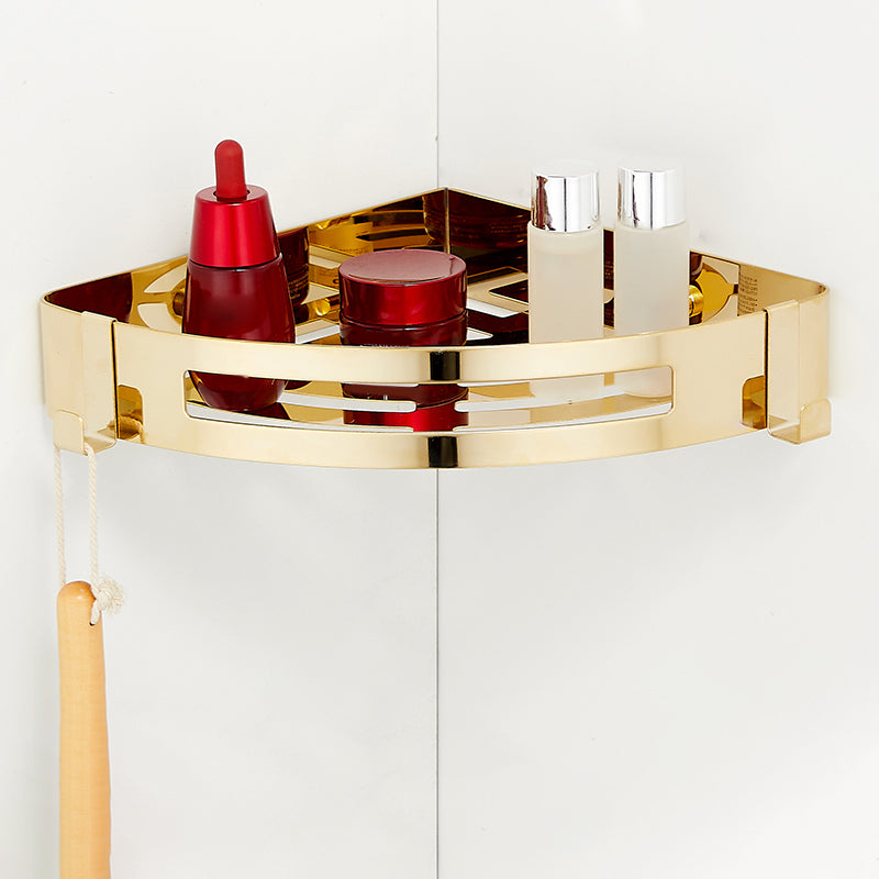 Gold Modern Bathroom Accessory Set, Bath Shelf, Towel Bar, Paper Holder, Robe Hooks Triangular Bath Shelf Clearhalo 'Bathroom Hardware Sets' 'Bathroom Hardware' 'Bathroom Remodel & Bathroom Fixtures' 'bathroom_hardware_sets' 'Home Improvement' 'home_improvement' 'home_improvement_bathroom_hardware_sets' 7240459