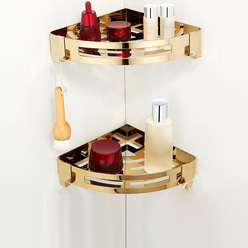 Gold Modern Bathroom Accessory Set, Bath Shelf, Towel Bar, Paper Holder, Robe Hooks Double Layer Triangle Bath Shelves Clearhalo 'Bathroom Hardware Sets' 'Bathroom Hardware' 'Bathroom Remodel & Bathroom Fixtures' 'bathroom_hardware_sets' 'Home Improvement' 'home_improvement' 'home_improvement_bathroom_hardware_sets' 7240464