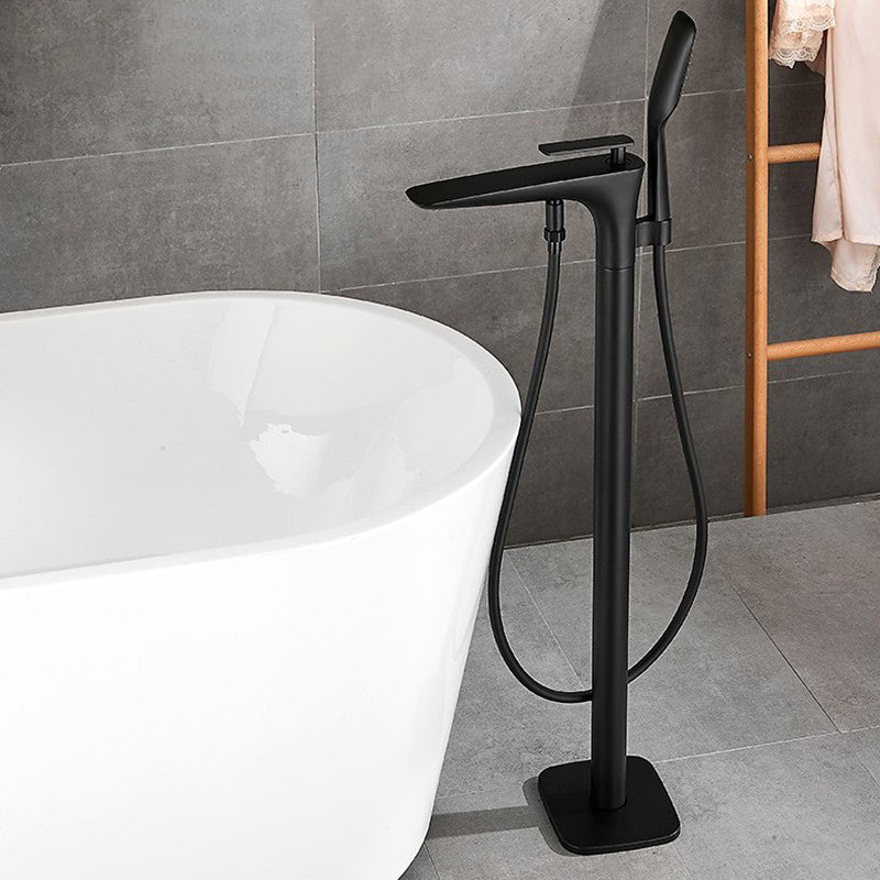 Floor Mount Bathroom Faucet Solid Color Low Arc Freestanding Tub Faucet Clearhalo 'Bathroom Remodel & Bathroom Fixtures' 'Bathtub Faucets' 'bathtub_faucets' 'Home Improvement' 'home_improvement' 'home_improvement_bathtub_faucets' 7241848