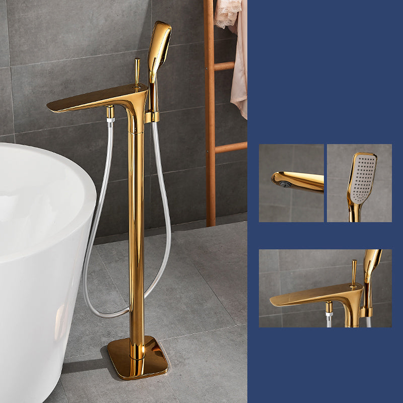 Floor Mount Bathroom Faucet Solid Color Low Arc Freestanding Tub Faucet Clearhalo 'Bathroom Remodel & Bathroom Fixtures' 'Bathtub Faucets' 'bathtub_faucets' 'Home Improvement' 'home_improvement' 'home_improvement_bathtub_faucets' 7241866