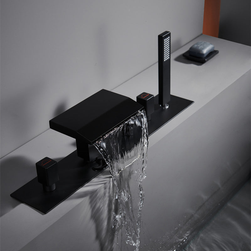 Modern Bath Faucet Trim Brass with Handheld Shower Deck-Mount Roman Bathtub Faucet Black Clearhalo 'Bathroom Remodel & Bathroom Fixtures' 'Bathtub Faucets' 'bathtub_faucets' 'Home Improvement' 'home_improvement' 'home_improvement_bathtub_faucets' 7242505