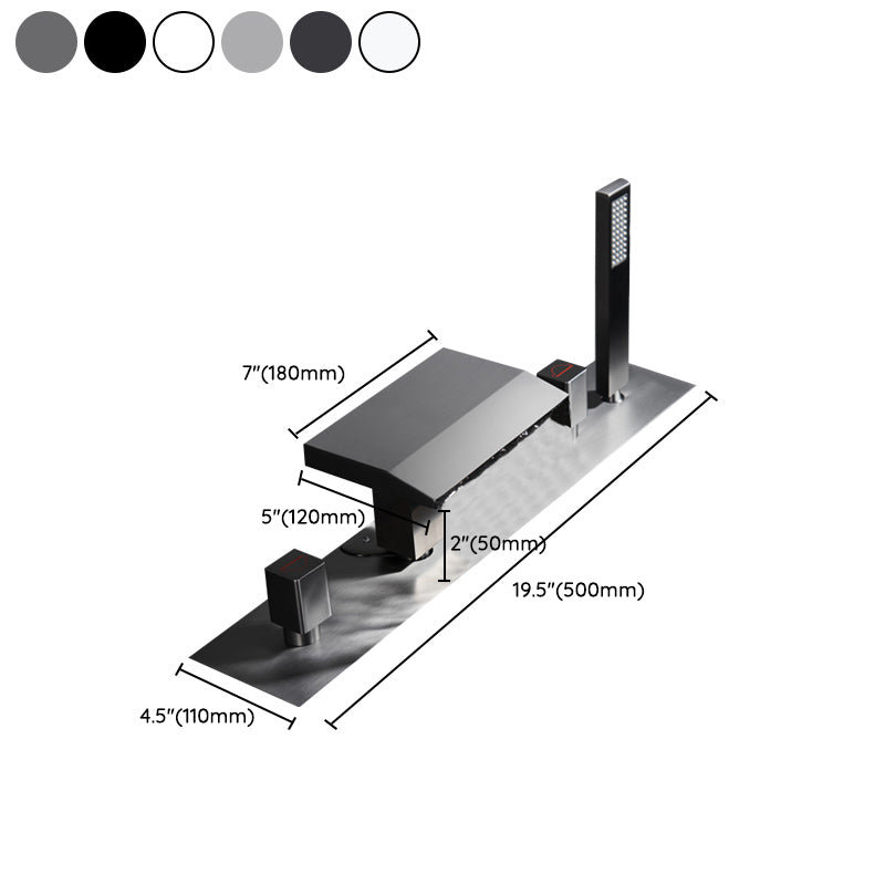 Modern Bath Faucet Trim Brass with Handheld Shower Deck-Mount Roman Bathtub Faucet Clearhalo 'Bathroom Remodel & Bathroom Fixtures' 'Bathtub Faucets' 'bathtub_faucets' 'Home Improvement' 'home_improvement' 'home_improvement_bathtub_faucets' 7242519