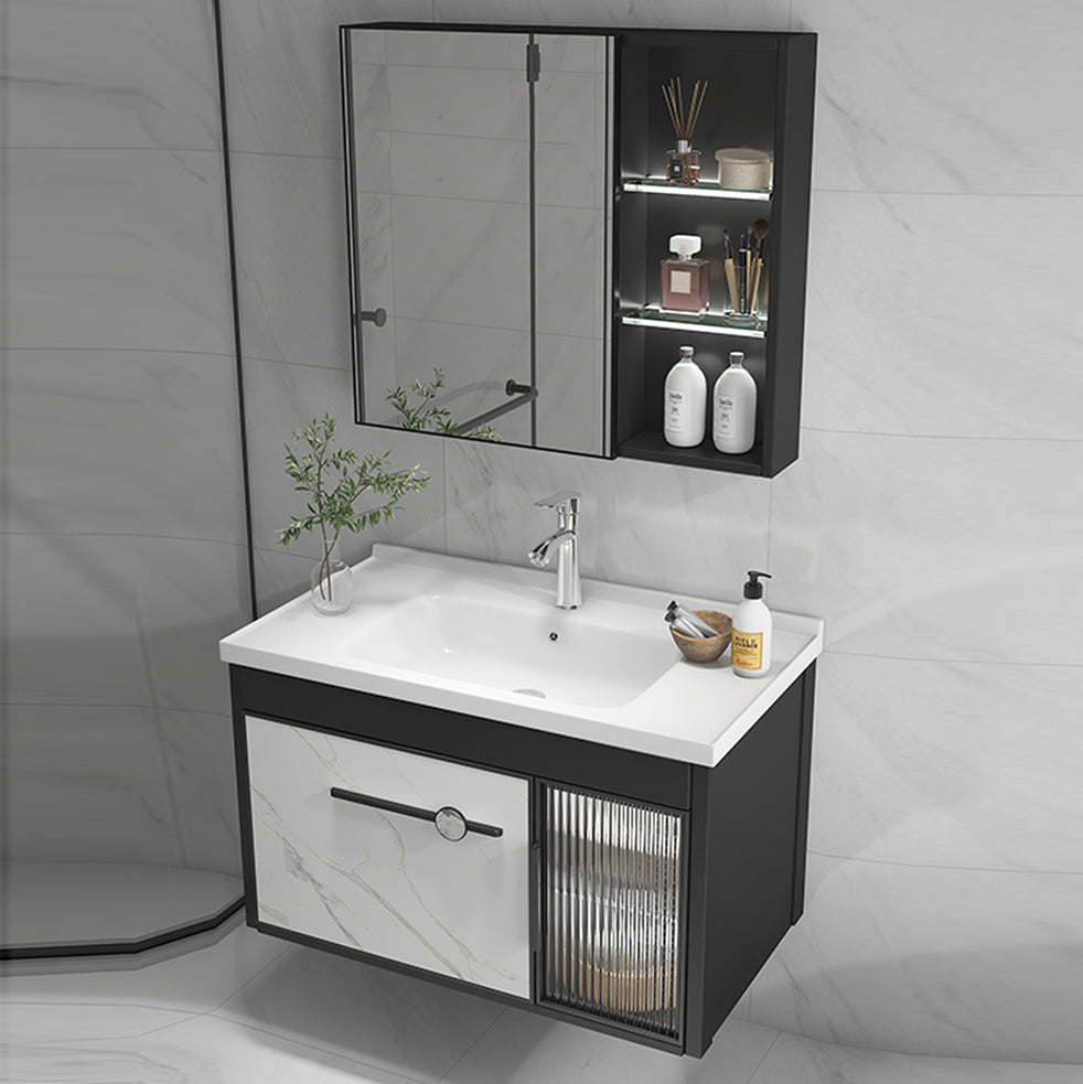 Single Sink Metal Frame Vanity Modern Black Wall Mount Rectangular Vanity Set Clearhalo 'Bathroom Remodel & Bathroom Fixtures' 'Bathroom Vanities' 'bathroom_vanities' 'Home Improvement' 'home_improvement' 'home_improvement_bathroom_vanities' 7244612