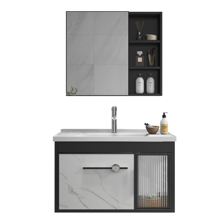 Single Sink Metal Frame Vanity Modern Black Wall Mount Rectangular Vanity Set Clearhalo 'Bathroom Remodel & Bathroom Fixtures' 'Bathroom Vanities' 'bathroom_vanities' 'Home Improvement' 'home_improvement' 'home_improvement_bathroom_vanities' 7244620