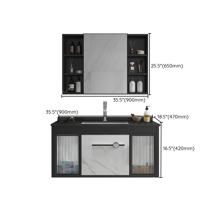 Single Sink Metal Frame Vanity Modern Black Wall Mount Rectangular Vanity Set Clearhalo 'Bathroom Remodel & Bathroom Fixtures' 'Bathroom Vanities' 'bathroom_vanities' 'Home Improvement' 'home_improvement' 'home_improvement_bathroom_vanities' 7244655