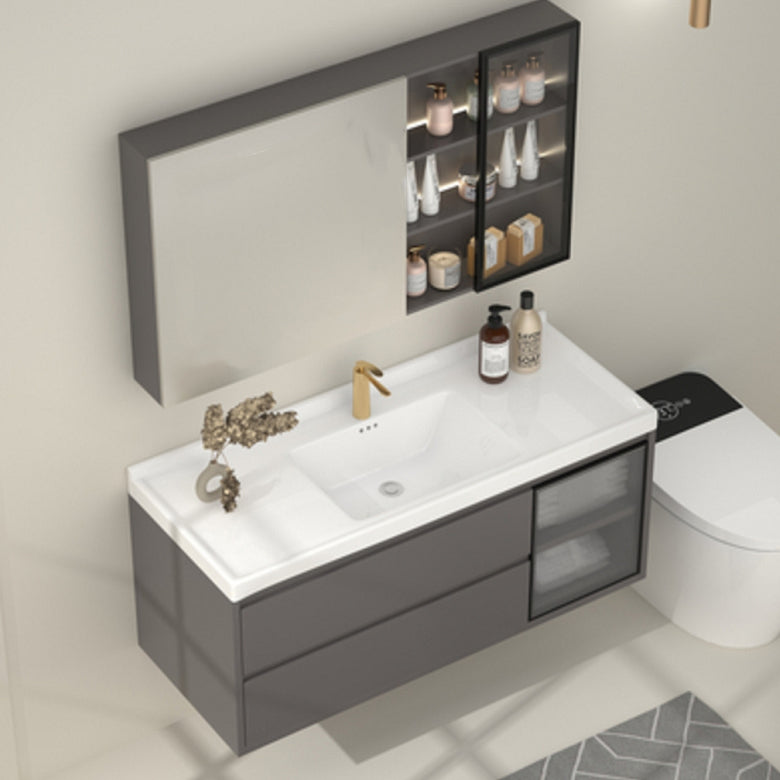 Wall Mount Gray Sink Vanity Modern Ceramic Single Rectangular Vanity Clearhalo 'Bathroom Remodel & Bathroom Fixtures' 'Bathroom Vanities' 'bathroom_vanities' 'Home Improvement' 'home_improvement' 'home_improvement_bathroom_vanities' 7244765