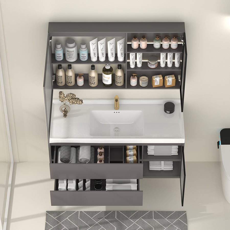Wall Mount Gray Sink Vanity Modern Ceramic Single Rectangular Vanity Clearhalo 'Bathroom Remodel & Bathroom Fixtures' 'Bathroom Vanities' 'bathroom_vanities' 'Home Improvement' 'home_improvement' 'home_improvement_bathroom_vanities' 7244769