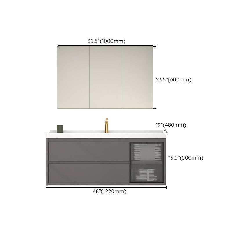 Wall Mount Gray Sink Vanity Modern Ceramic Single Rectangular Vanity Clearhalo 'Bathroom Remodel & Bathroom Fixtures' 'Bathroom Vanities' 'bathroom_vanities' 'Home Improvement' 'home_improvement' 'home_improvement_bathroom_vanities' 7244777