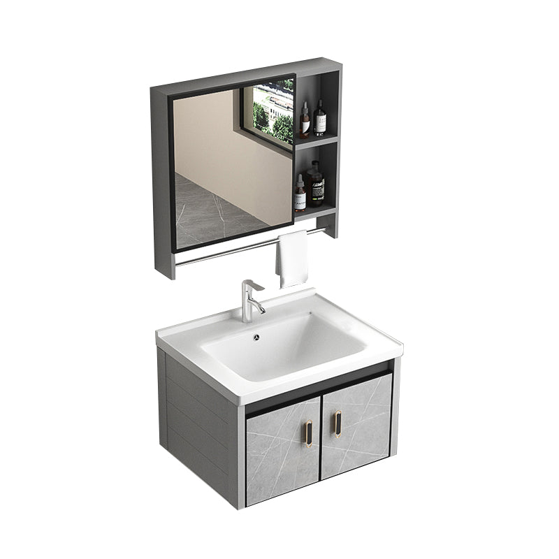 Modern Metal Sink Vanity Wood Wall Mount Faucet Included Bathroom Vanity Vanity & Faucet & Mirror Cabinet 24"L x 19"W x 16"H White Clearhalo 'Bathroom Remodel & Bathroom Fixtures' 'Bathroom Vanities' 'bathroom_vanities' 'Home Improvement' 'home_improvement' 'home_improvement_bathroom_vanities' 7250336