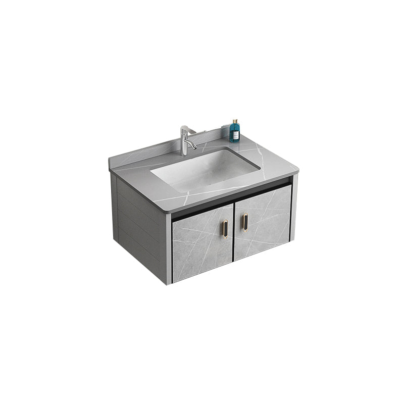 Modern Metal Sink Vanity Wood Wall Mount Faucet Included Bathroom Vanity Vanity & Faucet 28"L x 19"W x 16"H Gray Clearhalo 'Bathroom Remodel & Bathroom Fixtures' 'Bathroom Vanities' 'bathroom_vanities' 'Home Improvement' 'home_improvement' 'home_improvement_bathroom_vanities' 7250342