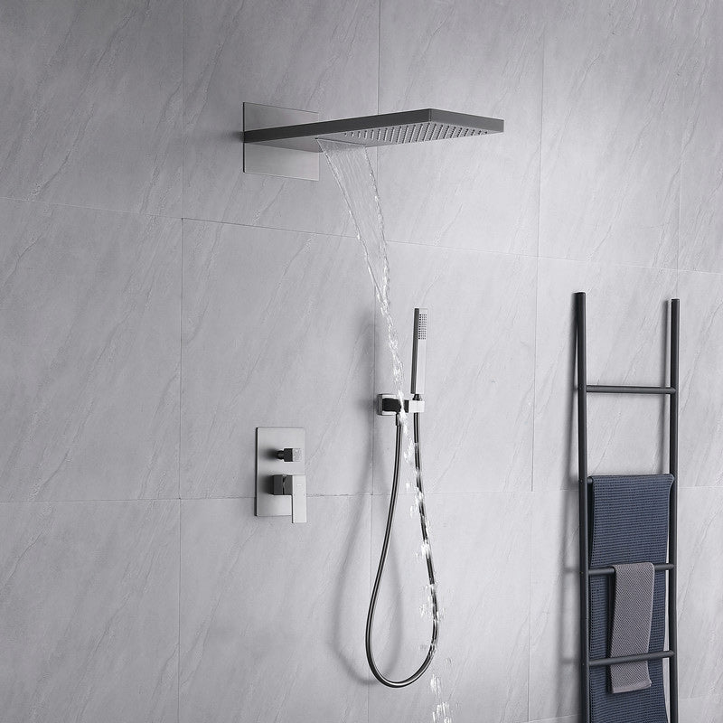 Modern Shower Combo Brass Handheld Shower Head Valve Included Shower Trim Gun Grey Temperature Control Clearhalo 'Bathroom Remodel & Bathroom Fixtures' 'Home Improvement' 'home_improvement' 'home_improvement_shower_faucets' 'Shower Faucets & Systems' 'shower_faucets' 'Showers & Bathtubs Plumbing' 'Showers & Bathtubs' 7250673