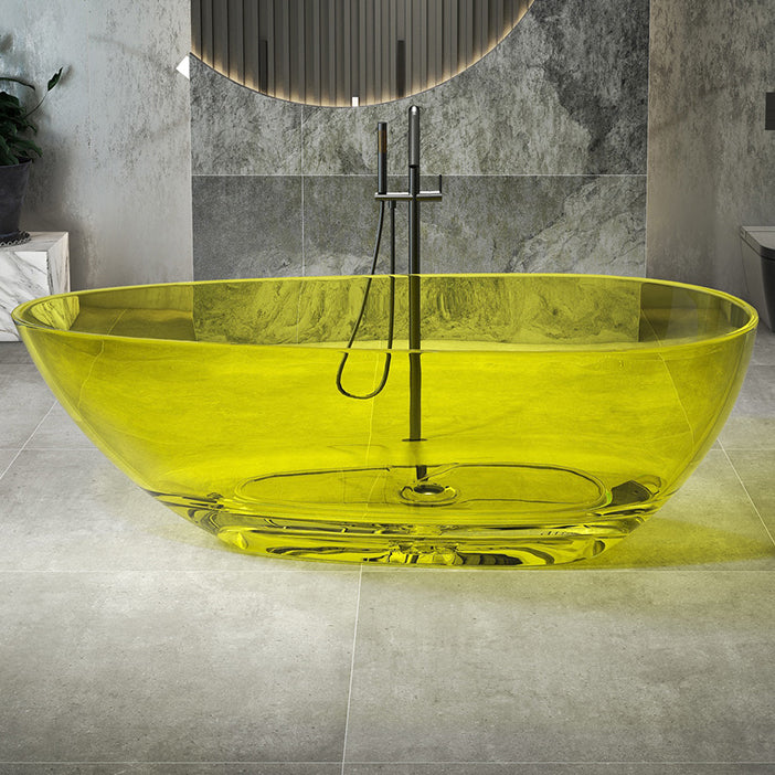 Flat Bottom Soaking Bathtub Antique Finish Oval Modern Bath Tub Yellow Clearhalo 'Bathroom Remodel & Bathroom Fixtures' 'Bathtubs' 'Home Improvement' 'home_improvement' 'home_improvement_bathtubs' 'Showers & Bathtubs' 7251136