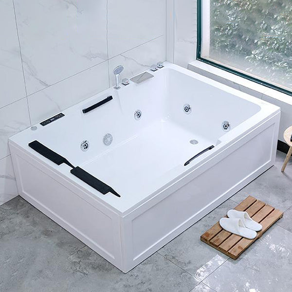 Modern Stand Alone Bath Acrylic Soaking White Rectangular Bathtub 63"L x 47"W x 22"H Massage & Thermostat Tub with Silver 5-Piece Set Clearhalo 'Bathroom Remodel & Bathroom Fixtures' 'Bathtubs' 'Home Improvement' 'home_improvement' 'home_improvement_bathtubs' 'Showers & Bathtubs' 7251177