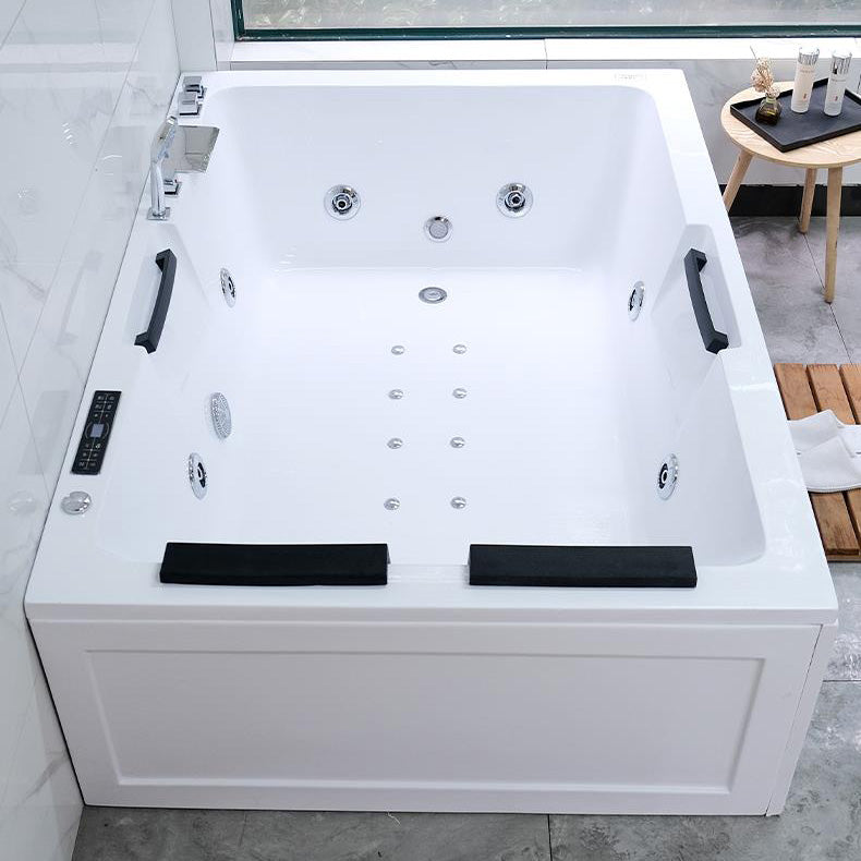 Modern Stand Alone Bath Acrylic Soaking White Rectangular Bathtub 79"L x 47"W x 22"H Massage & Thermostat & Chromatherapy Tub with Silver 5-Piece Set Clearhalo 'Bathroom Remodel & Bathroom Fixtures' 'Bathtubs' 'Home Improvement' 'home_improvement' 'home_improvement_bathtubs' 'Showers & Bathtubs' 7251180