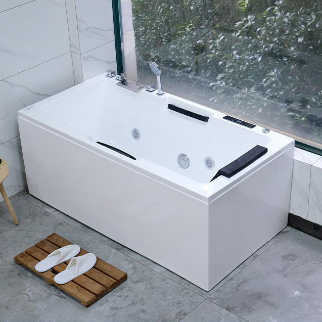 Modern Stand Alone Bath Acrylic Soaking White Rectangular Bathtub 63"L x 30"W x 22"H Massage Tub with Silver 5-Piece Set Clearhalo 'Bathroom Remodel & Bathroom Fixtures' 'Bathtubs' 'Home Improvement' 'home_improvement' 'home_improvement_bathtubs' 'Showers & Bathtubs' 7251182