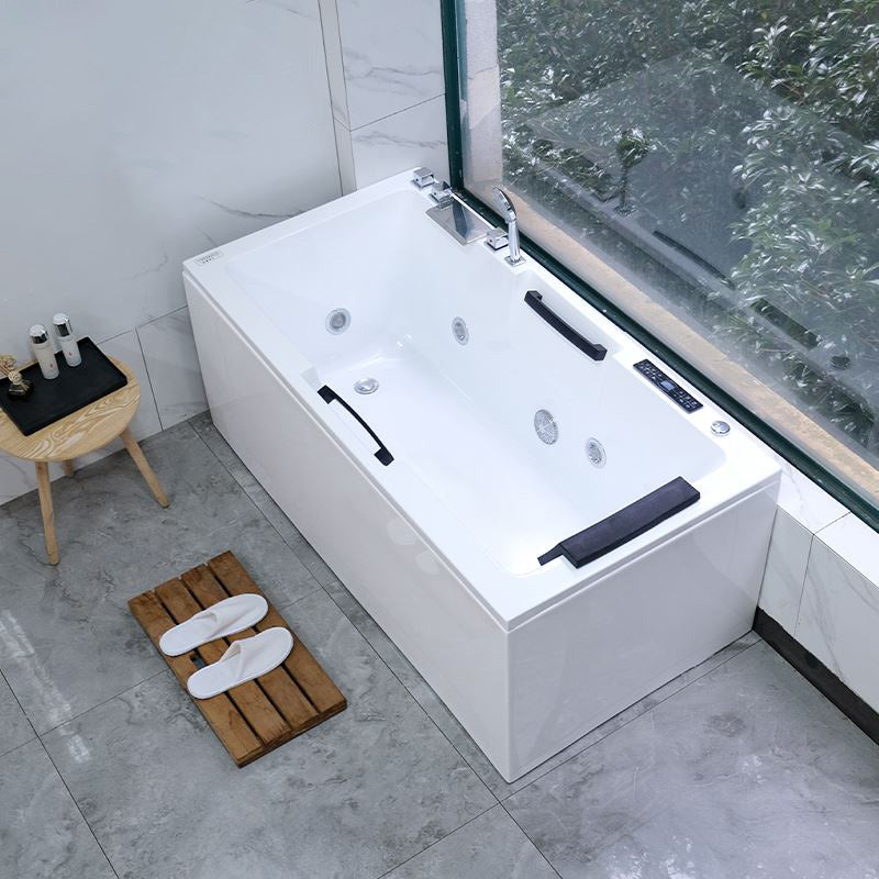 Modern Stand Alone Bath Acrylic Soaking White Rectangular Bathtub Massage & Thermostat Tub with Silver 5-Piece Set Clearhalo 'Bathroom Remodel & Bathroom Fixtures' 'Bathtubs' 'Home Improvement' 'home_improvement' 'home_improvement_bathtubs' 'Showers & Bathtubs' 7251183