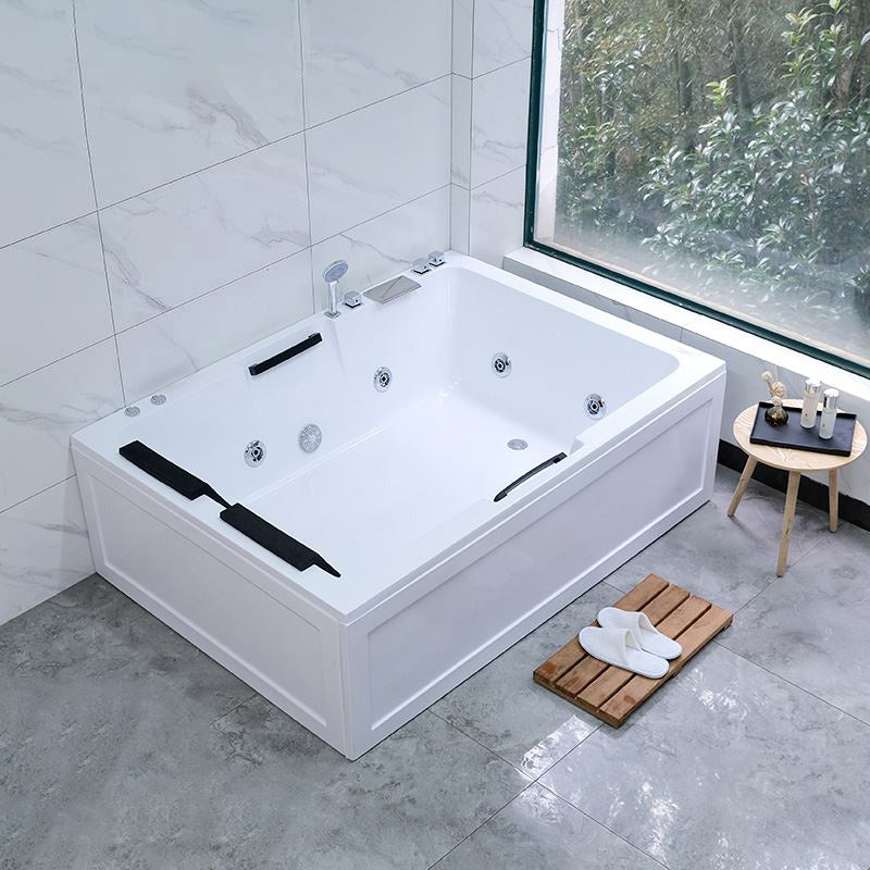 Modern Stand Alone Bath Acrylic Soaking White Rectangular Bathtub Massage Tub with Silver 5-Piece Set Clearhalo 'Bathroom Remodel & Bathroom Fixtures' 'Bathtubs' 'Home Improvement' 'home_improvement' 'home_improvement_bathtubs' 'Showers & Bathtubs' 7251191