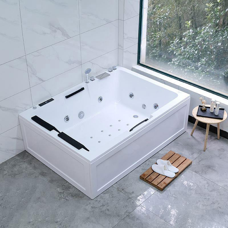 Modern Stand Alone Bath Acrylic Soaking White Rectangular Bathtub Massage & Thermostat & Chromatherapy Tub with Silver 5-Piece Set Clearhalo 'Bathroom Remodel & Bathroom Fixtures' 'Bathtubs' 'Home Improvement' 'home_improvement' 'home_improvement_bathtubs' 'Showers & Bathtubs' 7251195