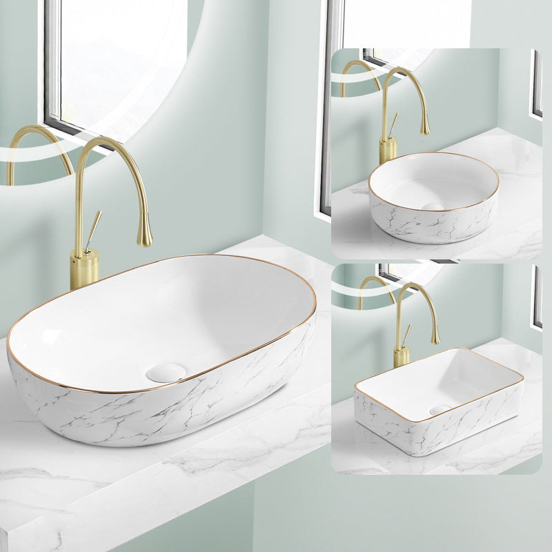 Contemporary Bathroom Sink with Pop-Up Drain Porcelain Oval-Shape Vessel Bathroom Sink Clearhalo 'Bathroom Remodel & Bathroom Fixtures' 'Bathroom Sinks & Faucet Components' 'Bathroom Sinks' 'bathroom_sink' 'Home Improvement' 'home_improvement' 'home_improvement_bathroom_sink' 7253504