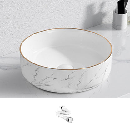 Contemporary Bathroom Sink with Pop-Up Drain Porcelain Oval-Shape Vessel Bathroom Sink 14.2"L x 14.2"W x 5.5"H Sink Clearhalo 'Bathroom Remodel & Bathroom Fixtures' 'Bathroom Sinks & Faucet Components' 'Bathroom Sinks' 'bathroom_sink' 'Home Improvement' 'home_improvement' 'home_improvement_bathroom_sink' 7253505