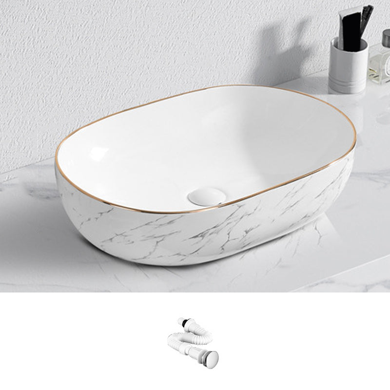 Contemporary Bathroom Sink with Pop-Up Drain Porcelain Oval-Shape Vessel Bathroom Sink 23.6"L x 15.7"W x 5.1"H Sink Clearhalo 'Bathroom Remodel & Bathroom Fixtures' 'Bathroom Sinks & Faucet Components' 'Bathroom Sinks' 'bathroom_sink' 'Home Improvement' 'home_improvement' 'home_improvement_bathroom_sink' 7253511