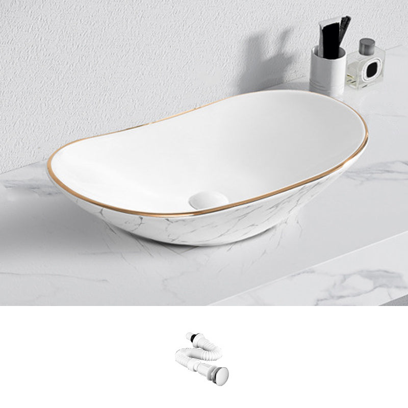 Contemporary Bathroom Sink with Pop-Up Drain Porcelain Oval-Shape Vessel Bathroom Sink 24"L x 14.2"W x 6.3"H Sink Clearhalo 'Bathroom Remodel & Bathroom Fixtures' 'Bathroom Sinks & Faucet Components' 'Bathroom Sinks' 'bathroom_sink' 'Home Improvement' 'home_improvement' 'home_improvement_bathroom_sink' 7253518