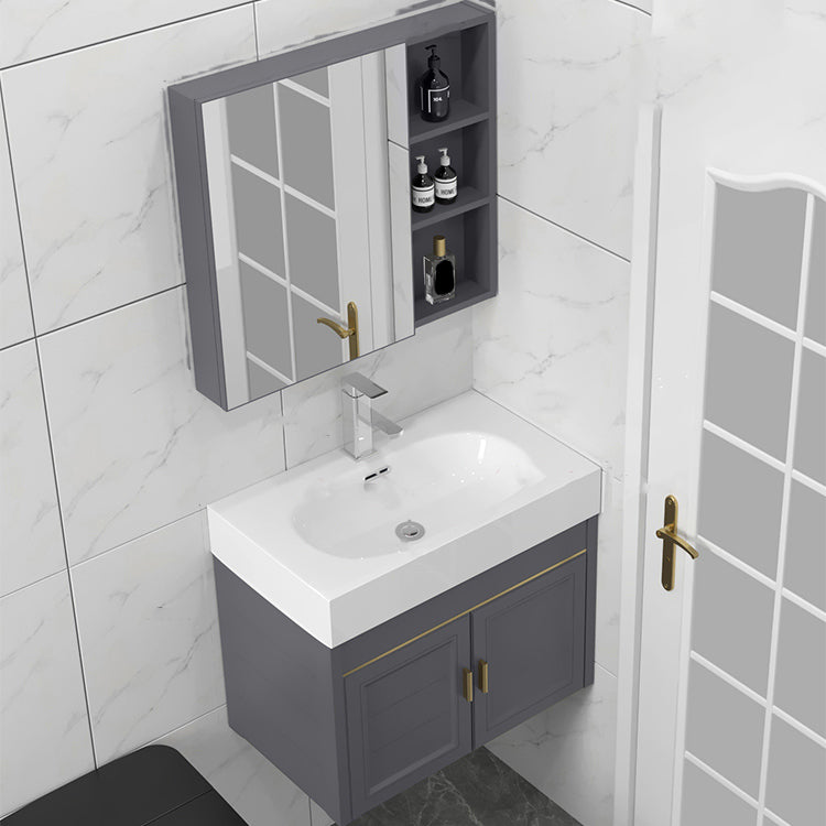 Modern Single Bath Vanity Wall Mount Ceramic Top Bathroom Vanity Clearhalo 'Bathroom Remodel & Bathroom Fixtures' 'Bathroom Vanities' 'bathroom_vanities' 'Home Improvement' 'home_improvement' 'home_improvement_bathroom_vanities' 7256304