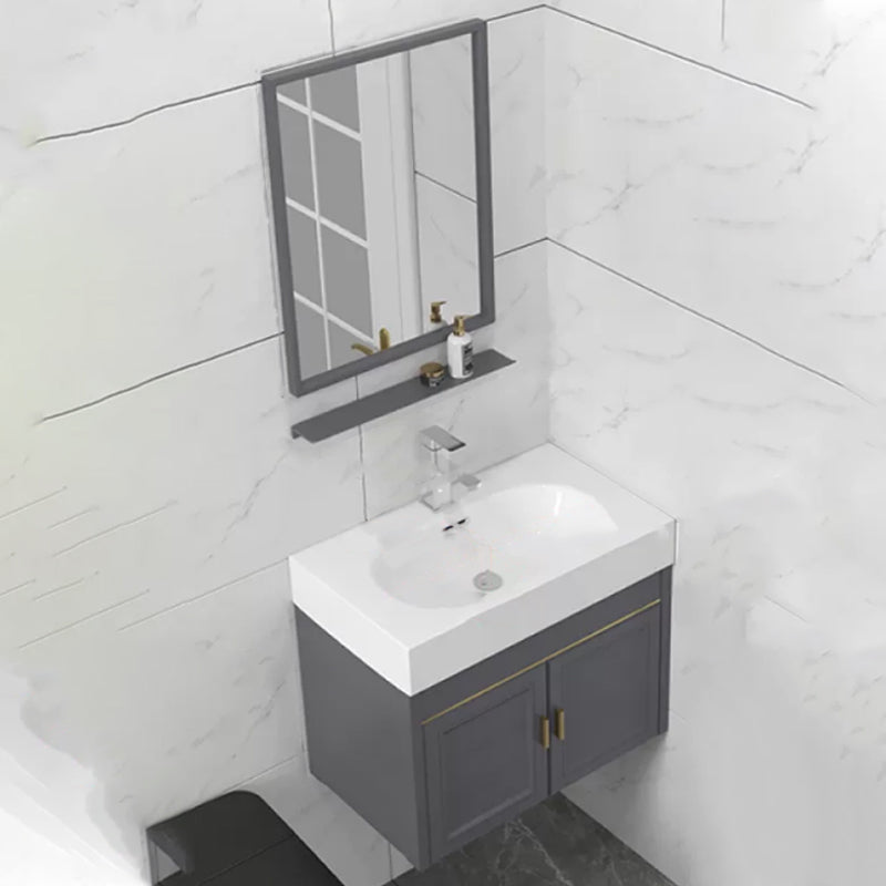 Modern Single Bath Vanity Wall Mount Ceramic Top Bathroom Vanity Vanity & Faucet & Mirrors 20"L x 14"W x 19"H Mid Clearhalo 'Bathroom Remodel & Bathroom Fixtures' 'Bathroom Vanities' 'bathroom_vanities' 'Home Improvement' 'home_improvement' 'home_improvement_bathroom_vanities' 7256310