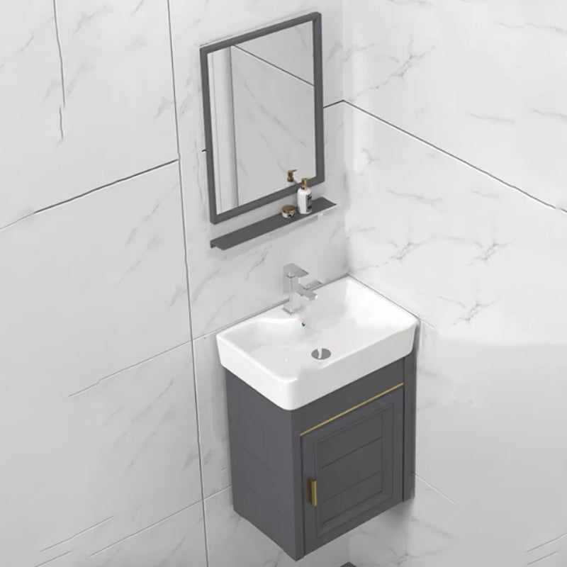 Modern Single Bath Vanity Wall Mount Ceramic Top Bathroom Vanity Vanity & Faucet & Mirrors 15"L x 11"W x 18"H Mid Clearhalo 'Bathroom Remodel & Bathroom Fixtures' 'Bathroom Vanities' 'bathroom_vanities' 'Home Improvement' 'home_improvement' 'home_improvement_bathroom_vanities' 7256313