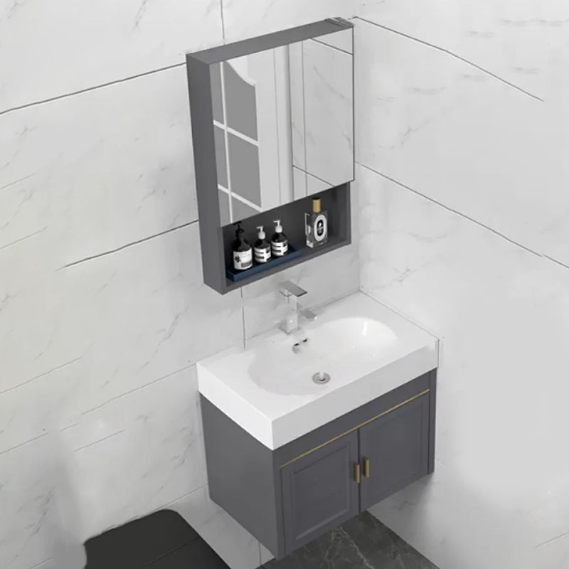 Modern Single Bath Vanity Wall Mount Ceramic Top Bathroom Vanity Vanity & Faucet & Mirror Cabinet 20"L x 14"W x 19"H Mid Clearhalo 'Bathroom Remodel & Bathroom Fixtures' 'Bathroom Vanities' 'bathroom_vanities' 'Home Improvement' 'home_improvement' 'home_improvement_bathroom_vanities' 7256327