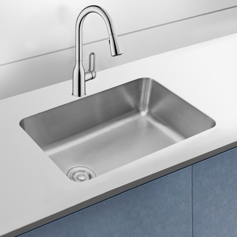 Stainless Steel Kitchen Sink Single Basin Kitchen Sink with Faucet Included Pull Out Faucet Clearhalo 'Home Improvement' 'home_improvement' 'home_improvement_kitchen_sinks' 'Kitchen Remodel & Kitchen Fixtures' 'Kitchen Sinks & Faucet Components' 'Kitchen Sinks' 'kitchen_sinks' 7256474